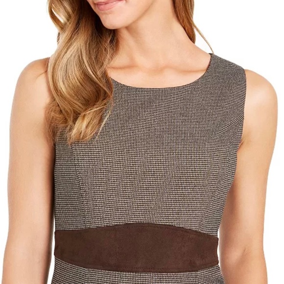 Kasper Plus Size Sleeveless Mini Houndstooth Sheath Dress, Brown/White Size 16 - Picture 2 of 16